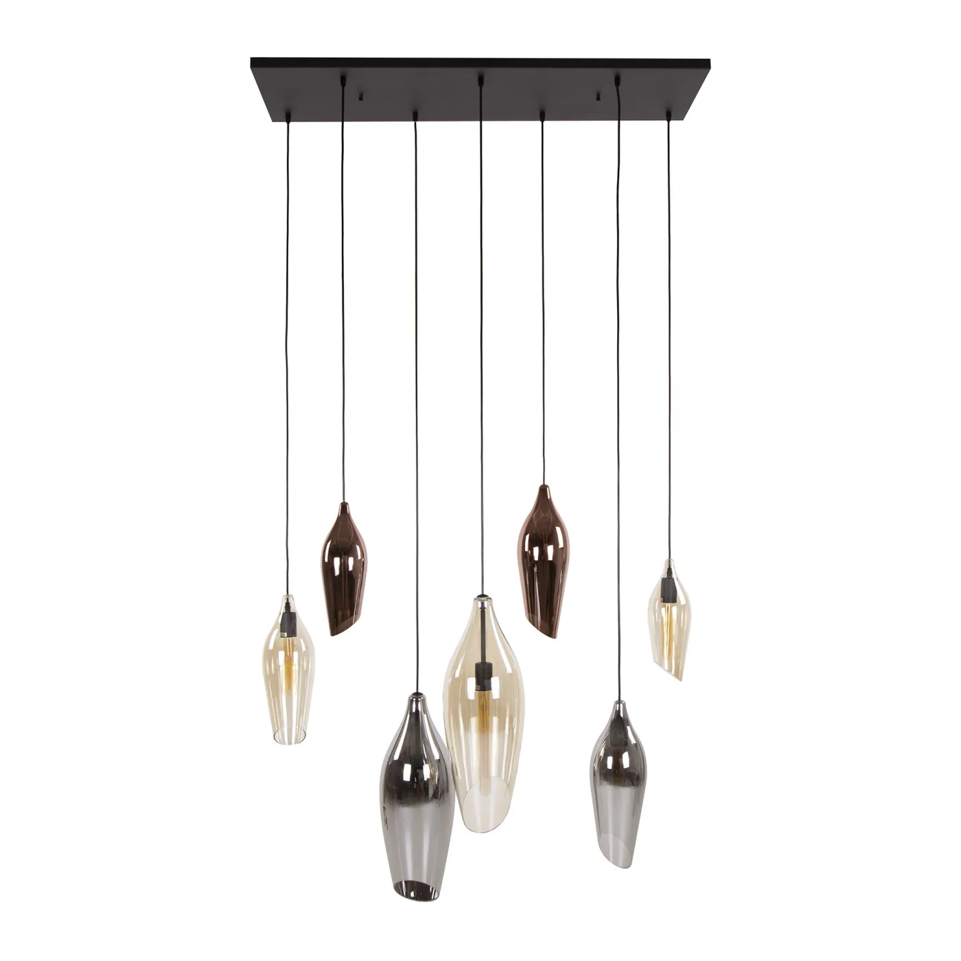 Hängelampe Mayu | 7 Leuchten | Glas | Bernstein / Chrom / Kupfer