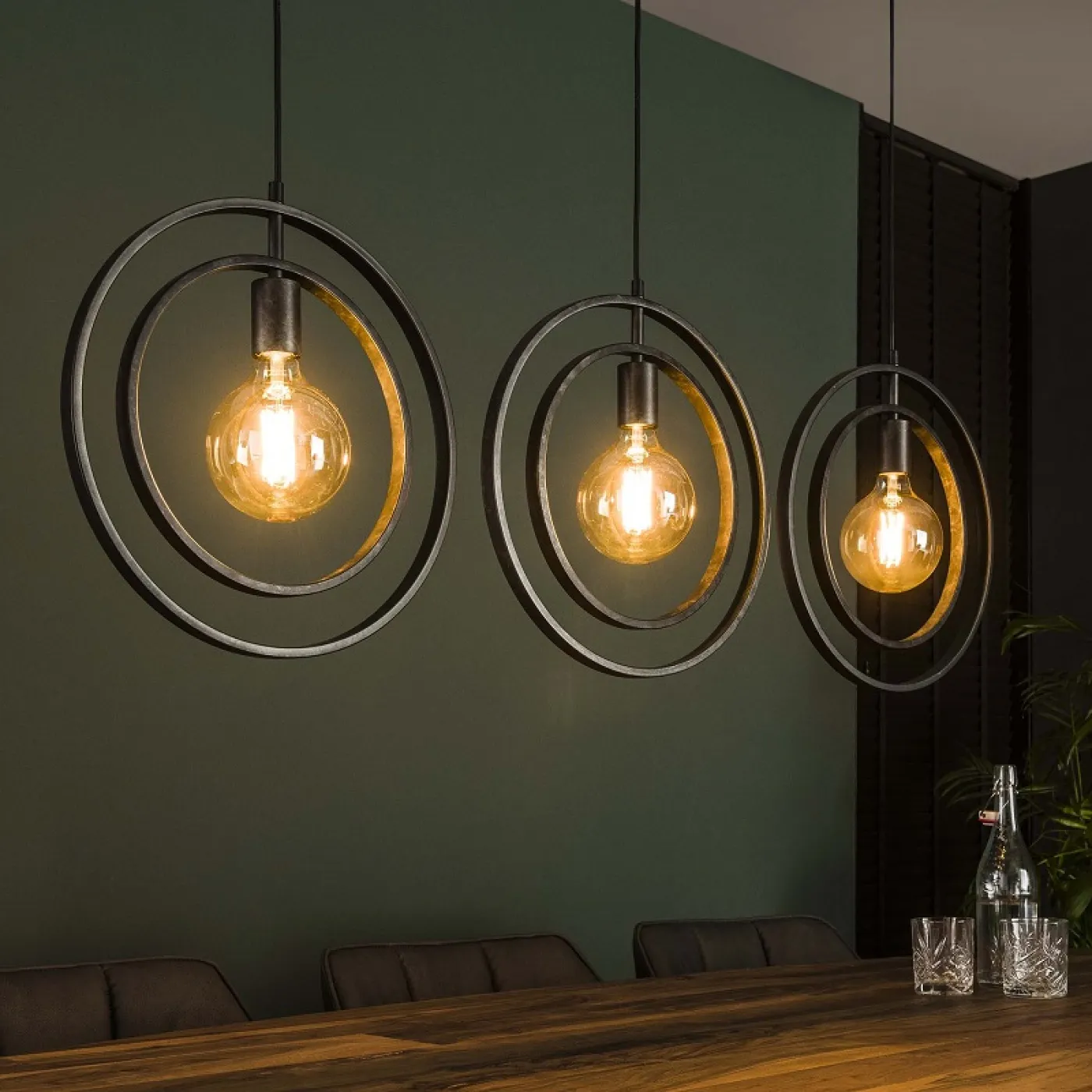 Hängelampe Vejin 3 Leuchten | Metallringe | Charcoal grau