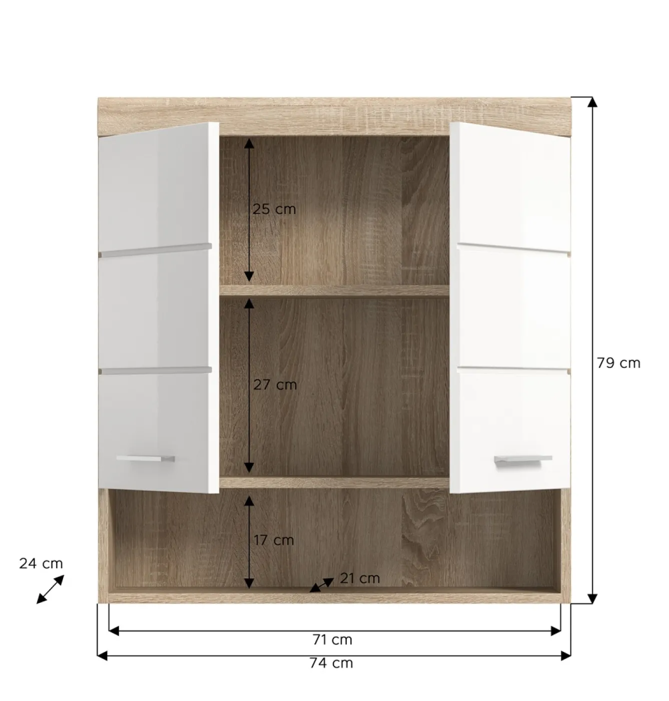 Hängeschrank 2 Lambada | weiß Hochglanz / Sonoma Eiche