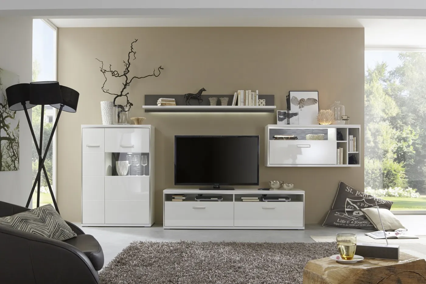 Hängeschrank Hängekommode Trento 2 | weiß Hochglanz | mit LED Bandbeleuchtung 60 cm weiß