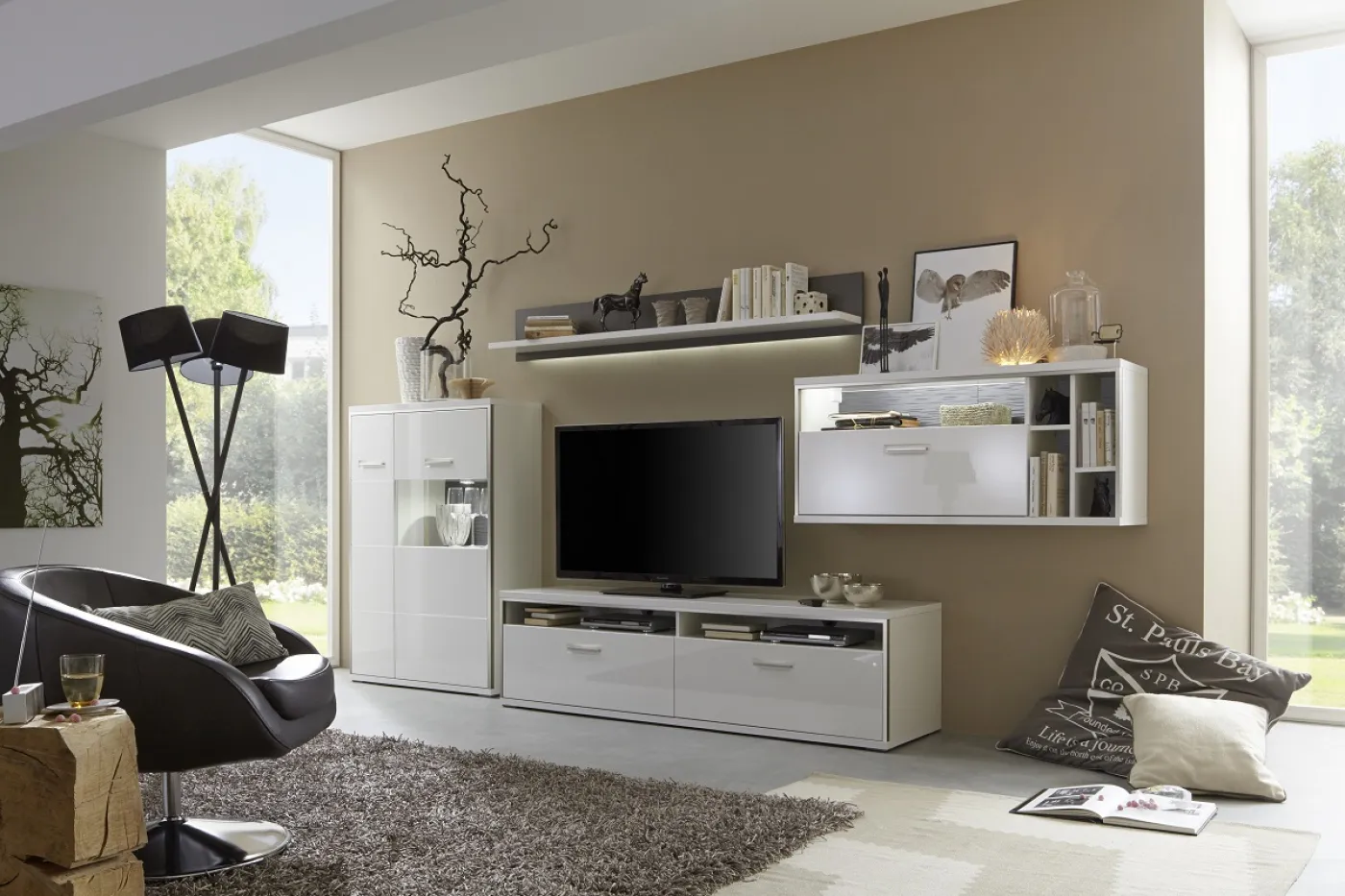 Hängeschrank Hängekommode Trento 2 | weiß Hochglanz | mit LED Bandbeleuchtung 60 cm weiß