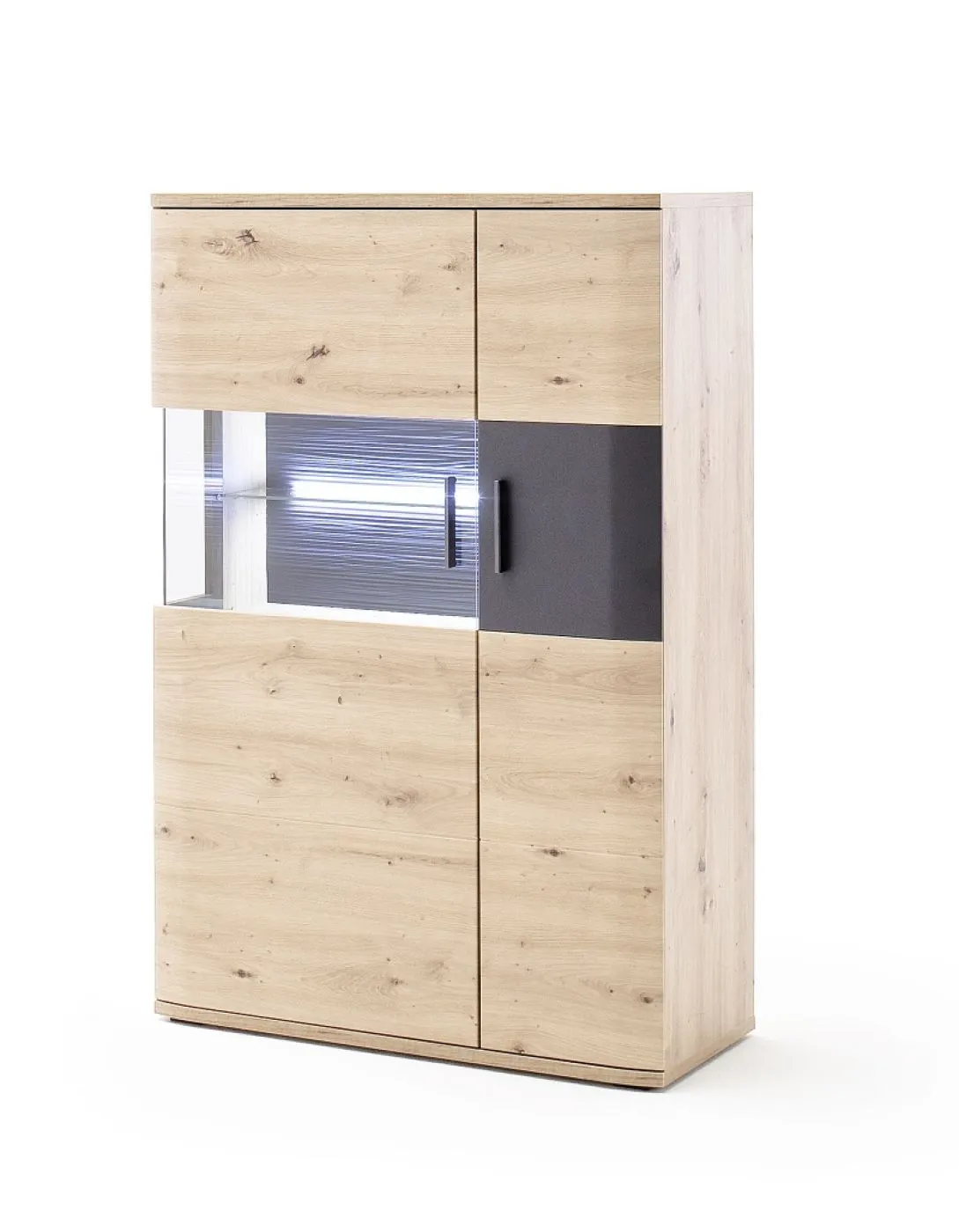 Highboard Cortona 2 | Balkeneiche / anthrazit | mit 1er Set LED Rückwandbeleuchtung 45 cm