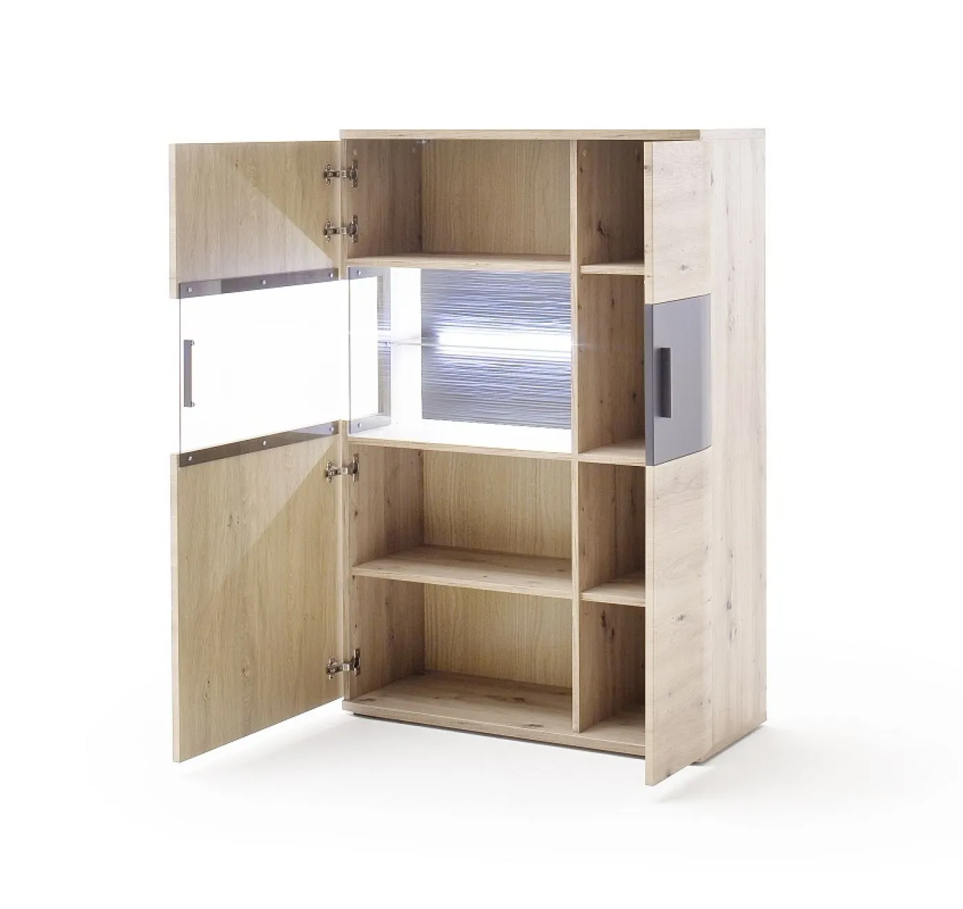 Highboard Cortona 2 | Balkeneiche / anthrazit | mit 1er Set LED Rückwandbeleuchtung 45 cm