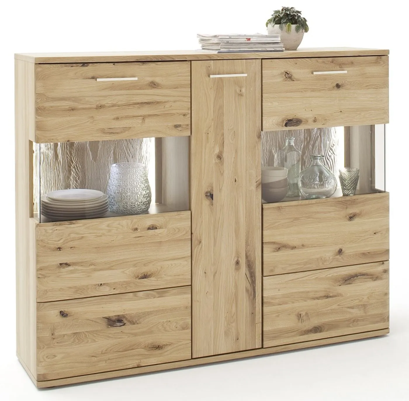 Highboard groß Santori | Eiche Bianco | ohne Beleuchtung