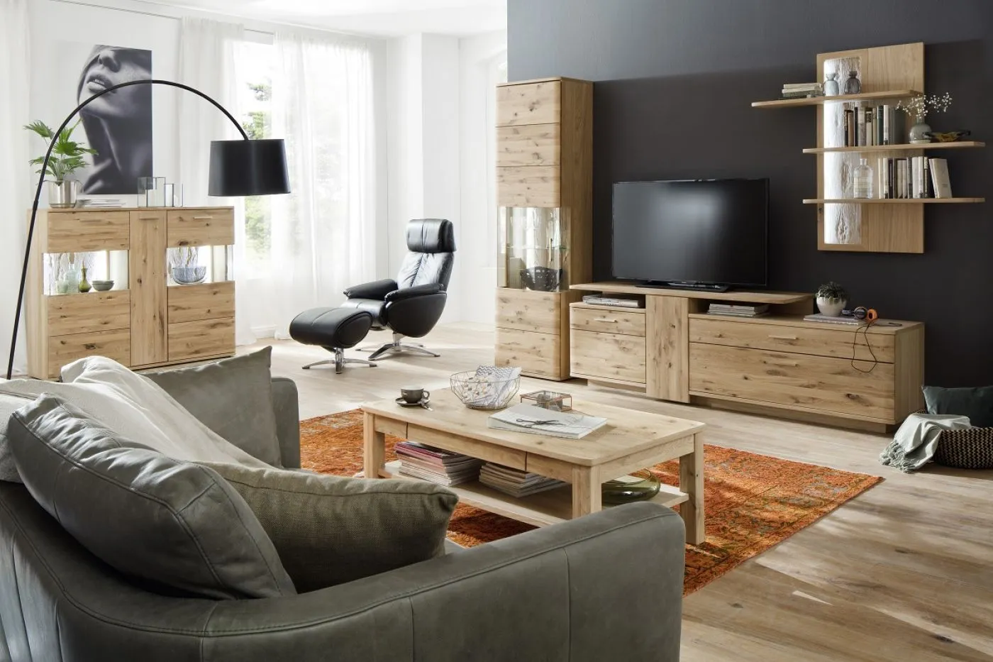 Highboard groß Santori | Eiche Bianco | ohne Beleuchtung
