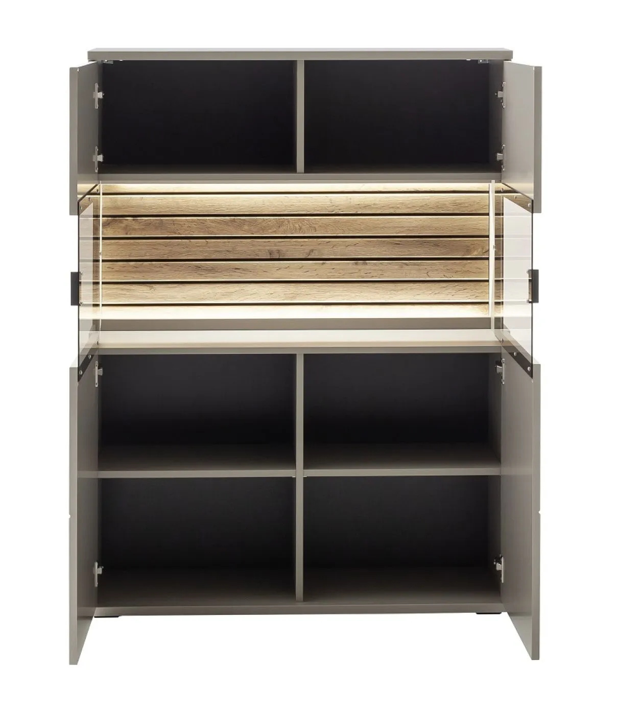 Highboard Lüttich 2 | Basalt / Wotan Eiche | optional LED Beleuchtung