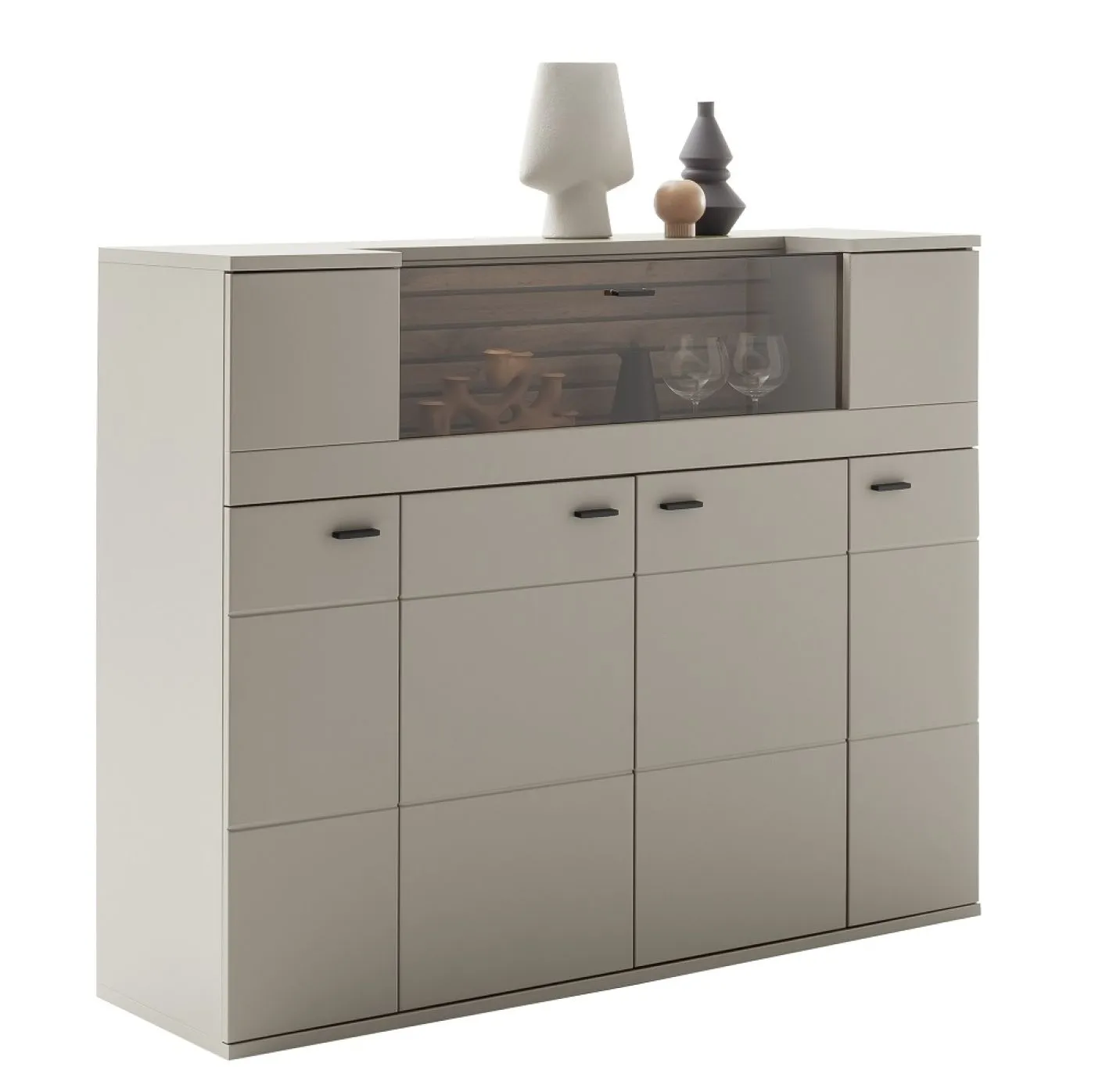 Highboard Lüttich | Basalt / Wotan Eiche | optional LED Beleuchtung
