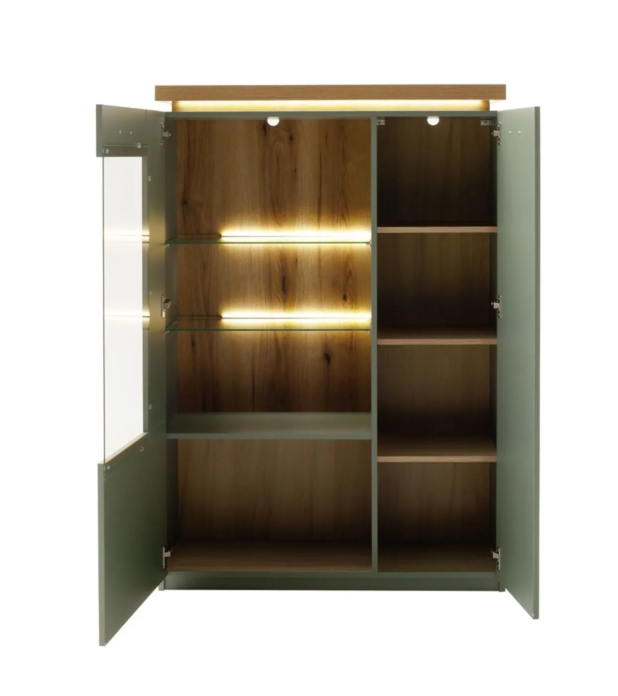 Highboard Moniz 1 | Salbei grün / Eiche Evoke | LED Beleuchtung