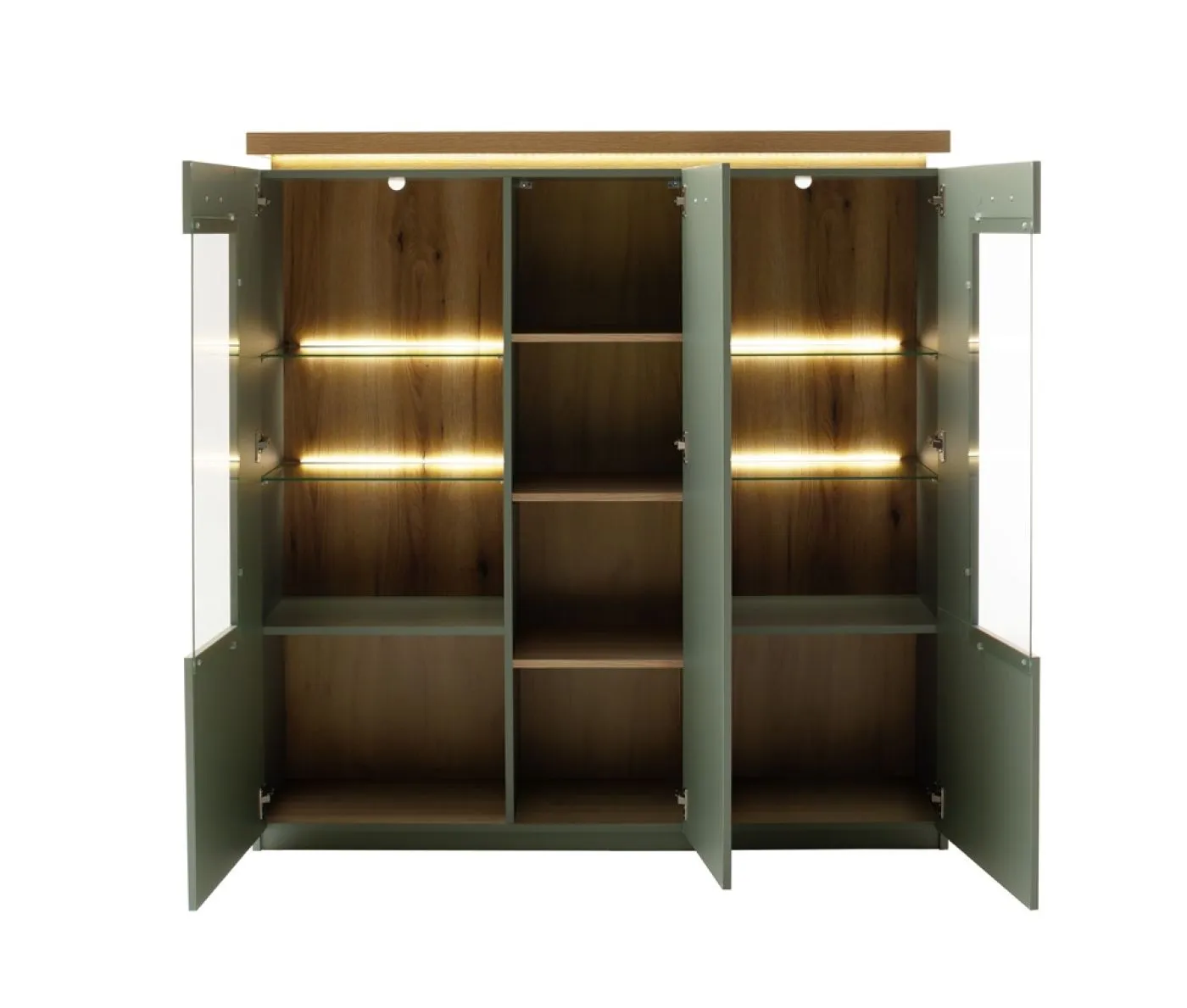 Highboard Moniz | Salbei grün / Eiche Evoke | mit LED Beleuchtung