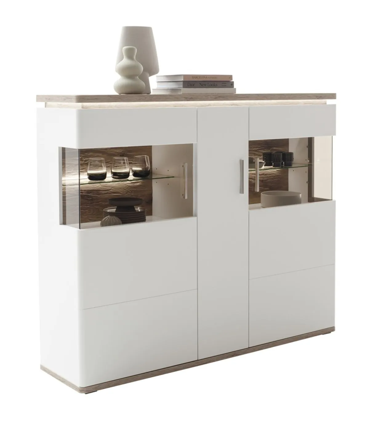 Highboard Palermo | Soft white / Viking Oak | ohne Beleuchtung