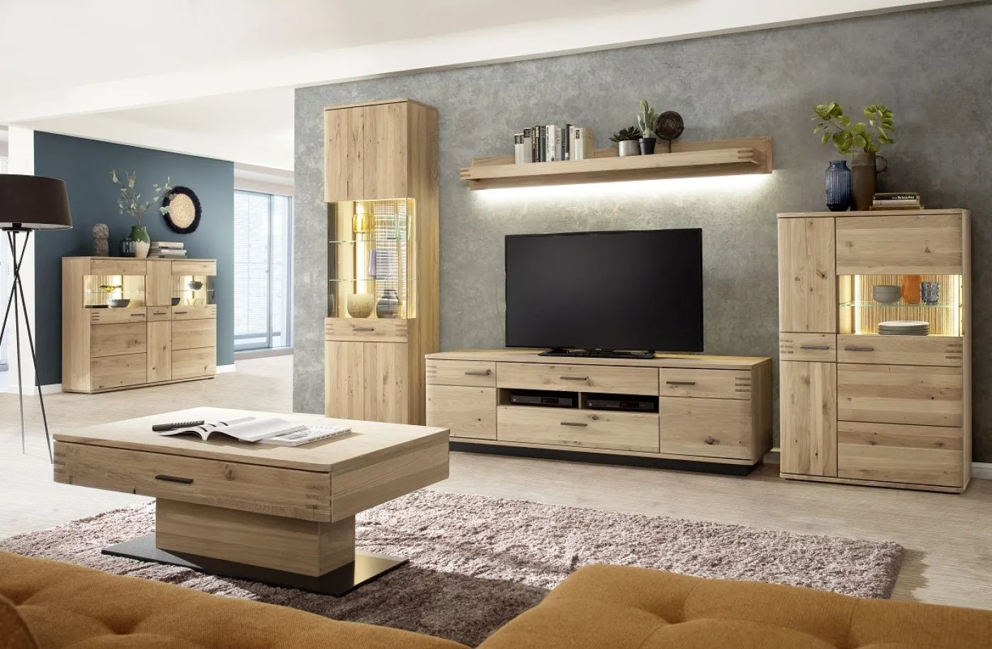 Highboard Salvador | Balkeneiche Bianco | ohne Beleuchtung