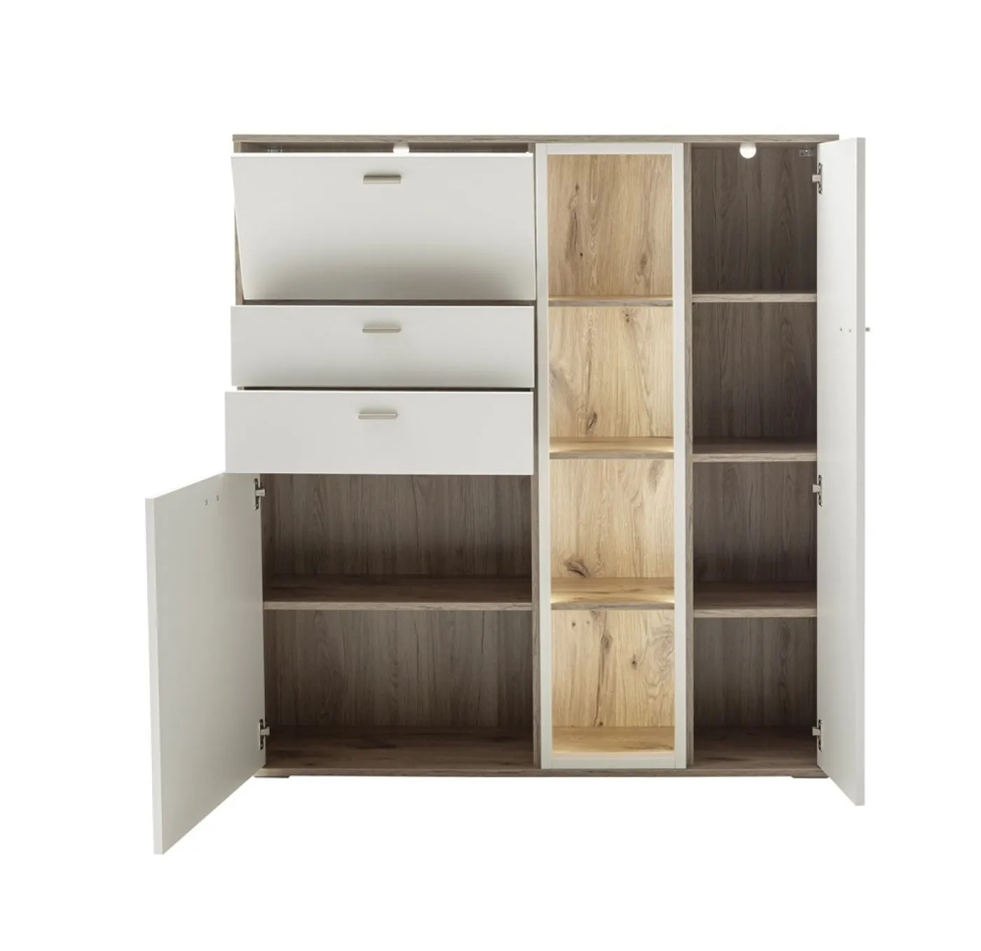 Highboard Santerno | Soft white / Viking Oak | LED Beleuchtung