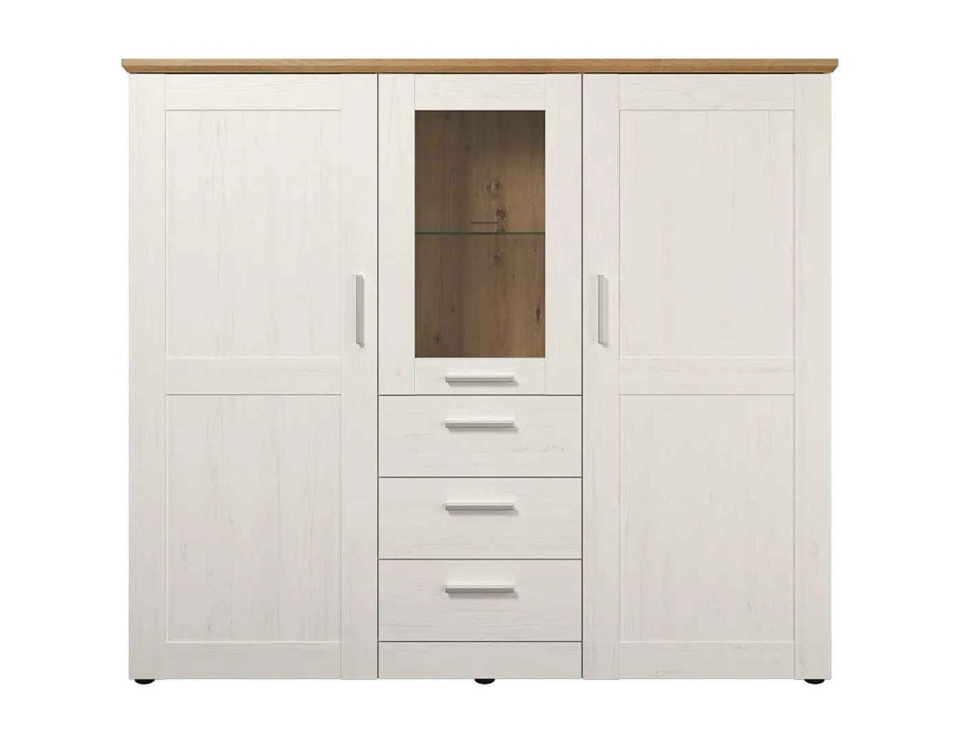 Highboard Shade | Andersen Pinie weiß / Artisan Eiche | Landhausstil | mit 1er Set LED Unterbausspots