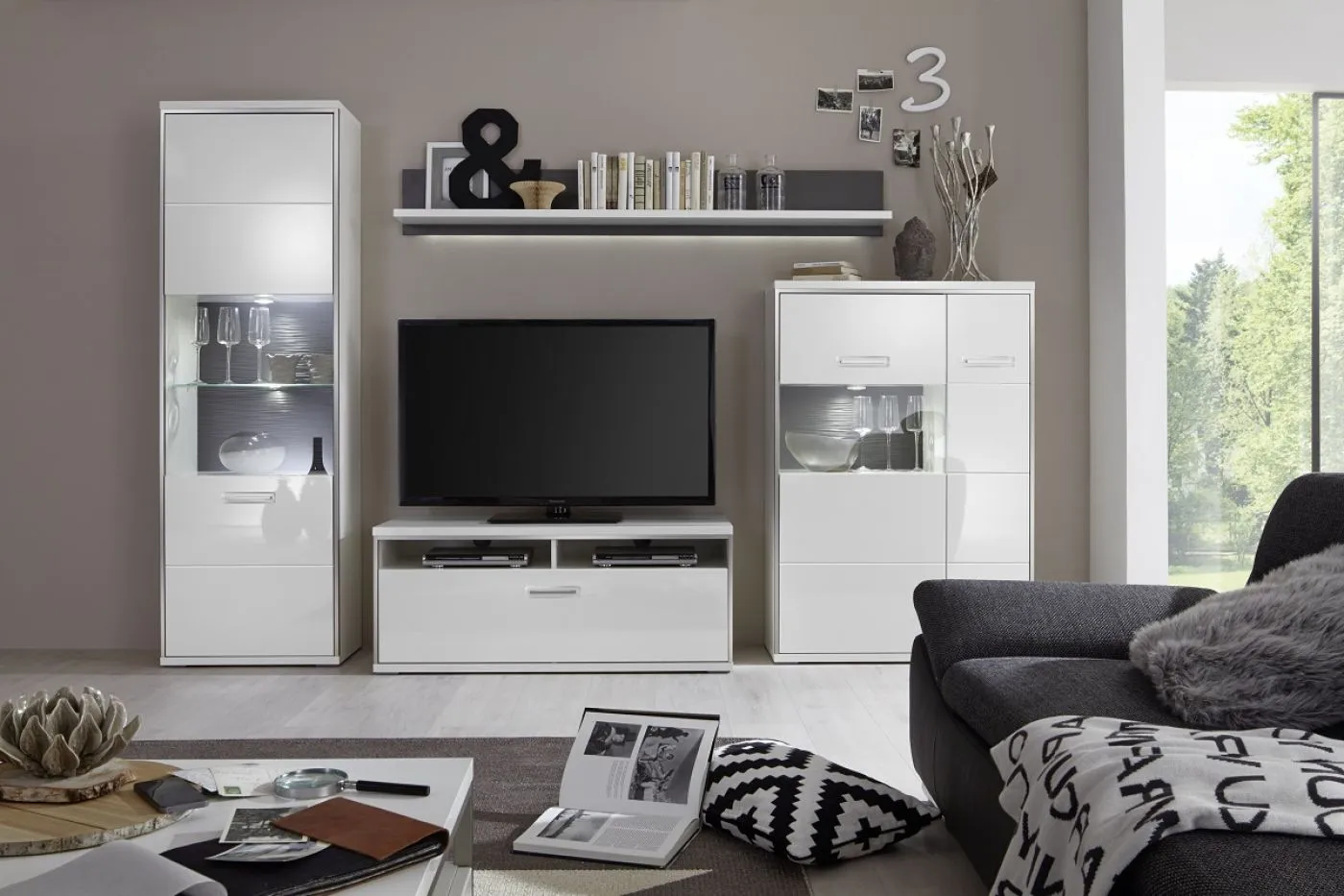 Highboard Trento 3 | weiß Hochglanz | LED Beleuchtung