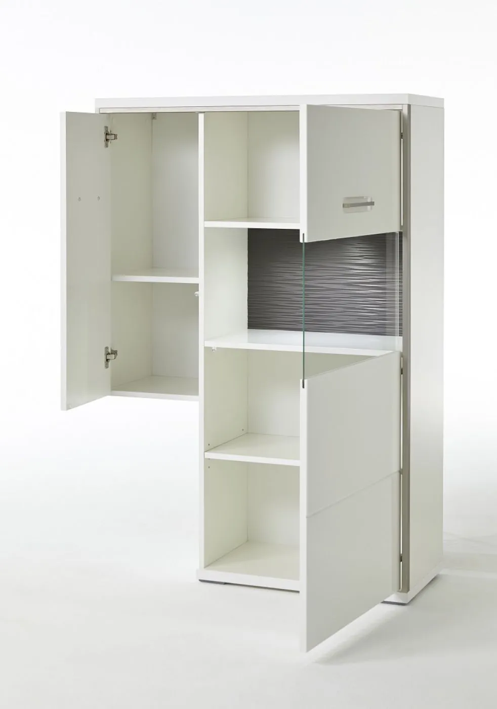 Highboard Trento 4 | weiß Hochglanz | mit 1er Set LED Unterbauspot weiß