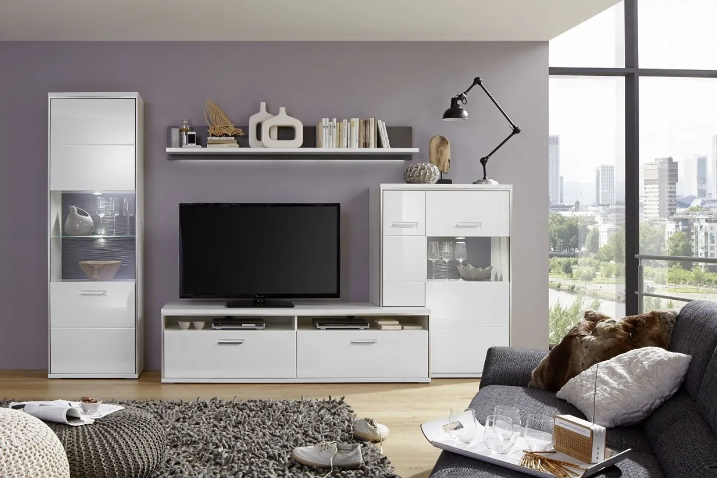 Highboard Trento 4 | weiß Hochglanz | mit 1er Set LED Unterbauspot weiß