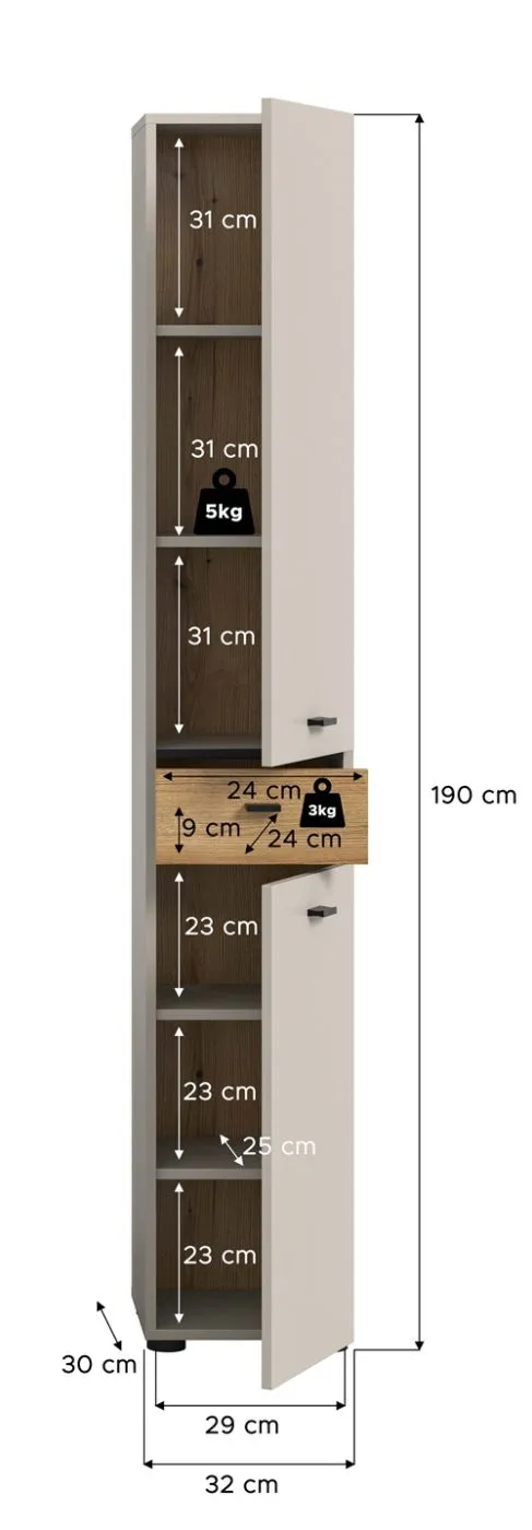 Hochschrank Aqua | Kaschmir / Evoke Oak