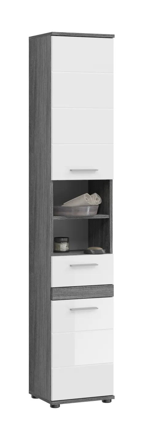 Hochschrank Blake | weiß Hochglanz / Rauchsilber