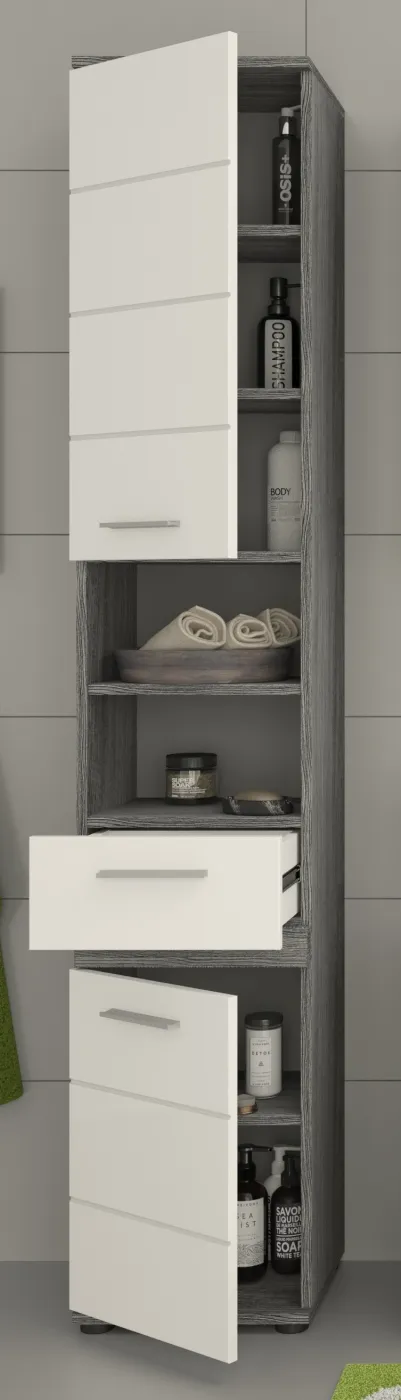 Hochschrank Blake | weiß Hochglanz / Rauchsilber