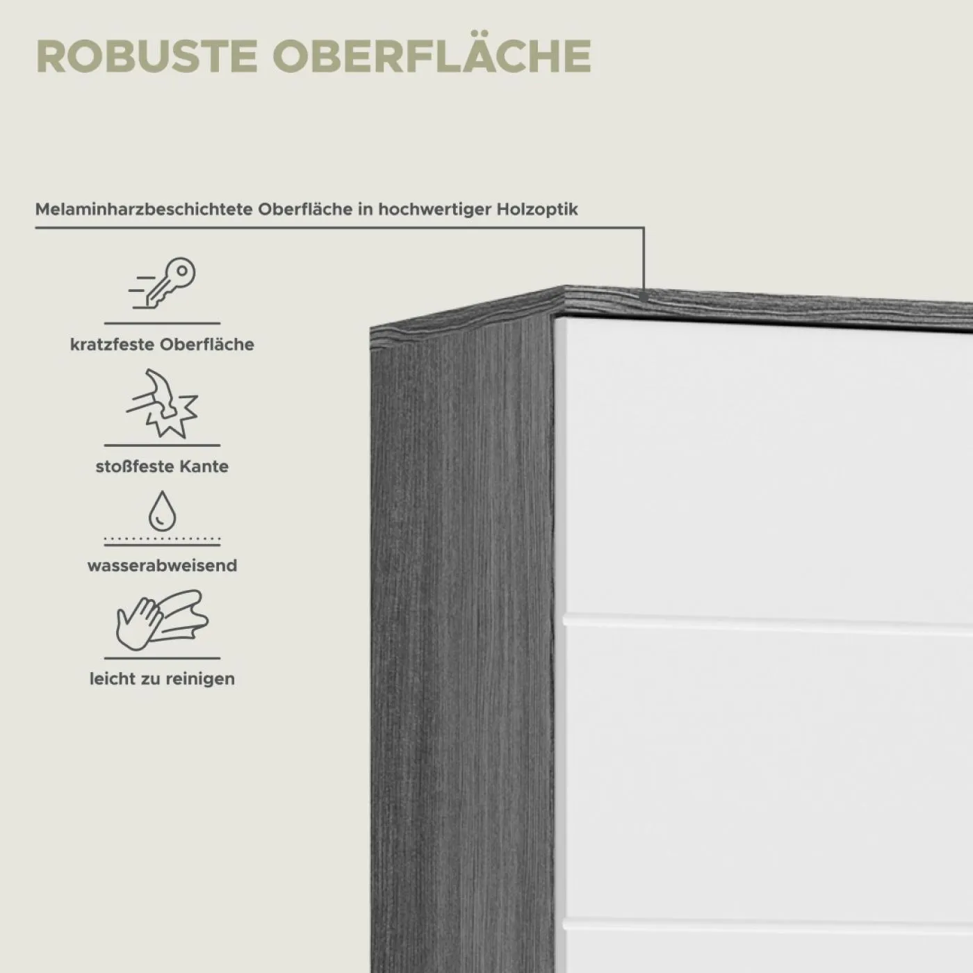 Hochschrank Blake | weiß Hochglanz / Rauchsilber