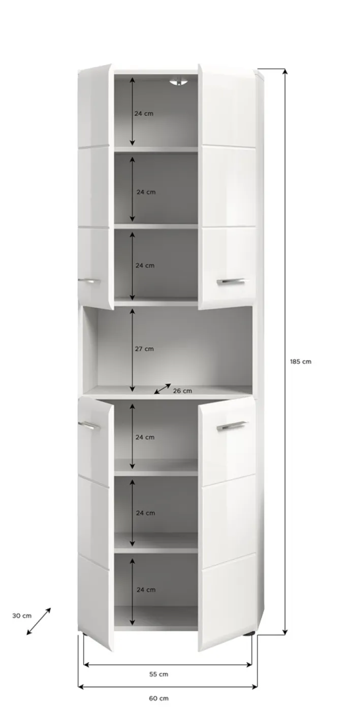Hochschrank breit Ice | weiß / weiß Hochglanz