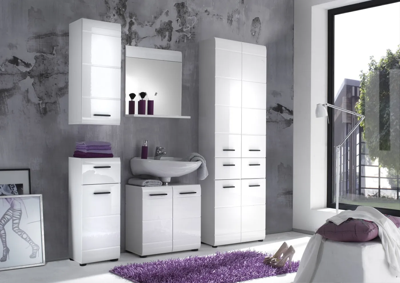 Hochschrank breit Skin | weiß Hochglanz