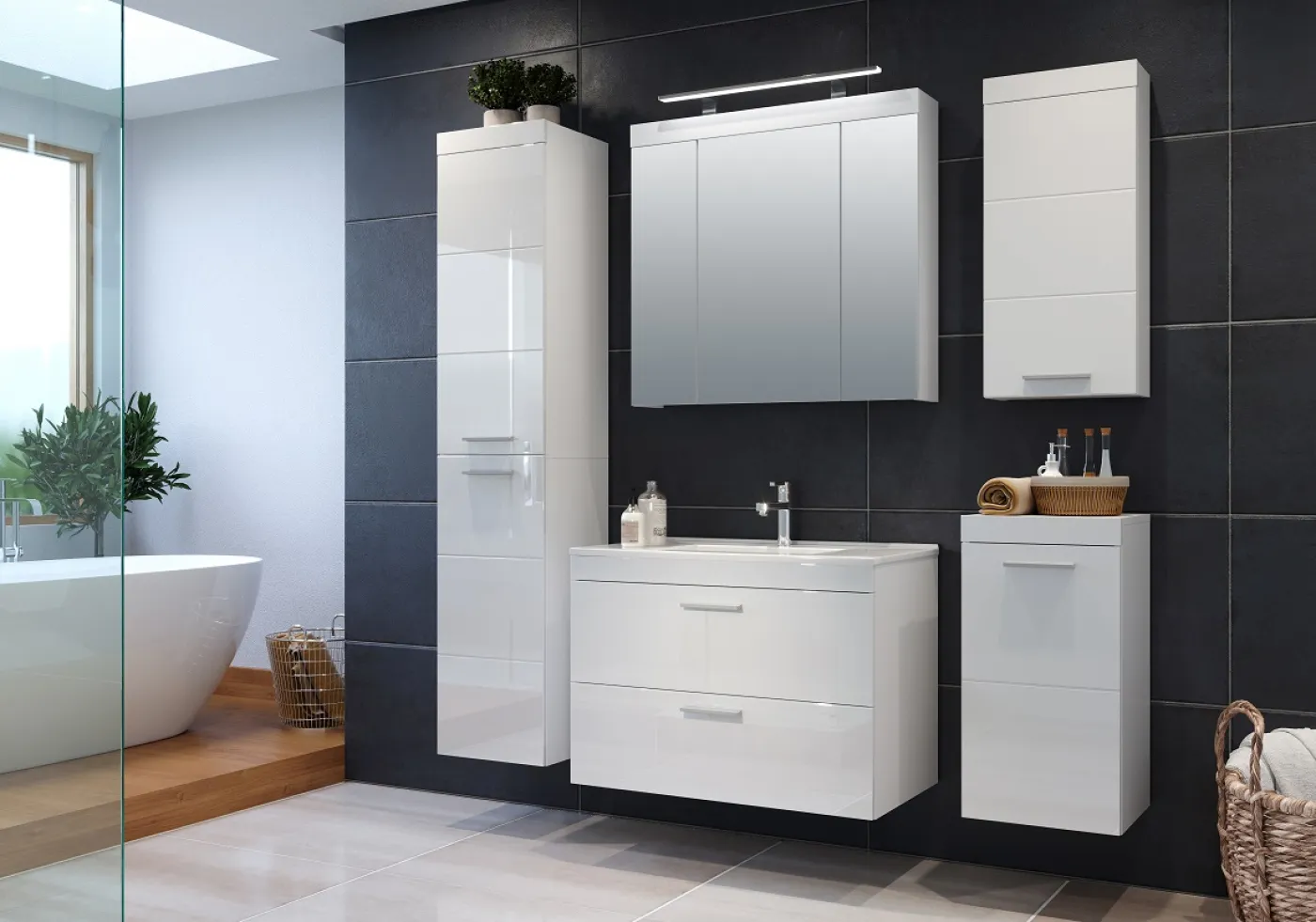 Hochschrank / Hängeschrank Devon | weiß Hochglanz