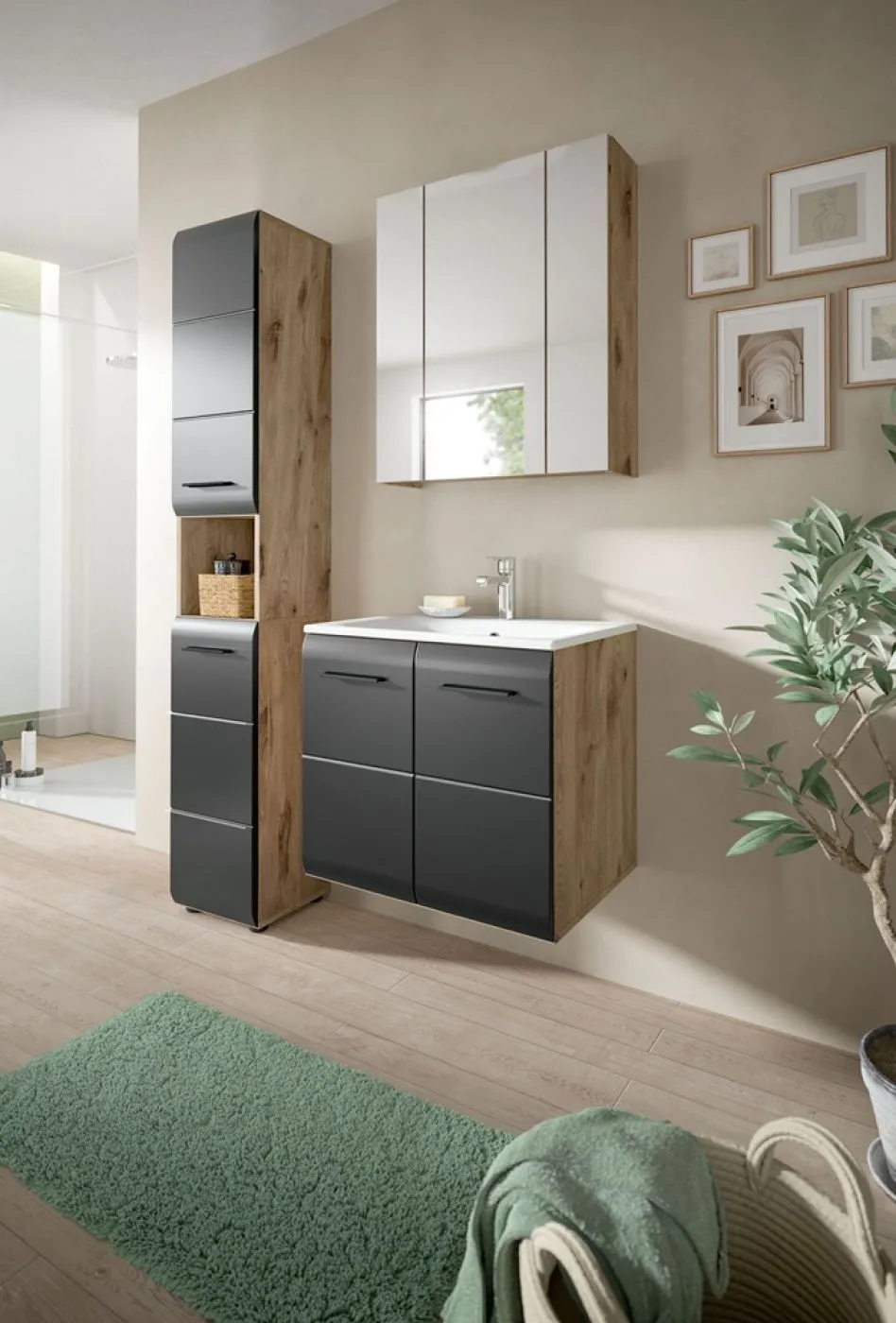 Hochschrank Ice | Nox Oak / schwarz matt