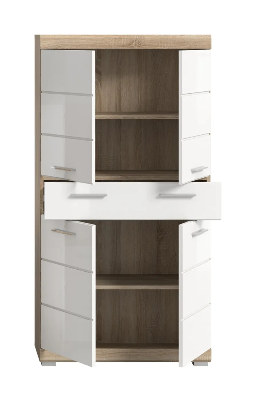 Hochschrank klein Lambada | weiß Hochglanz / Sonoma Eiche