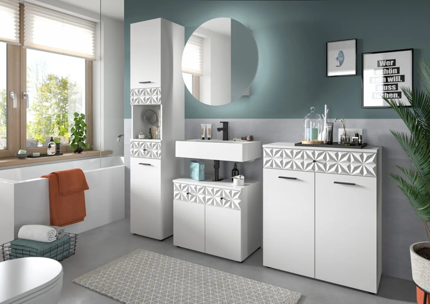 Hochschrank Prisma | weiß / weiß Hochglanz