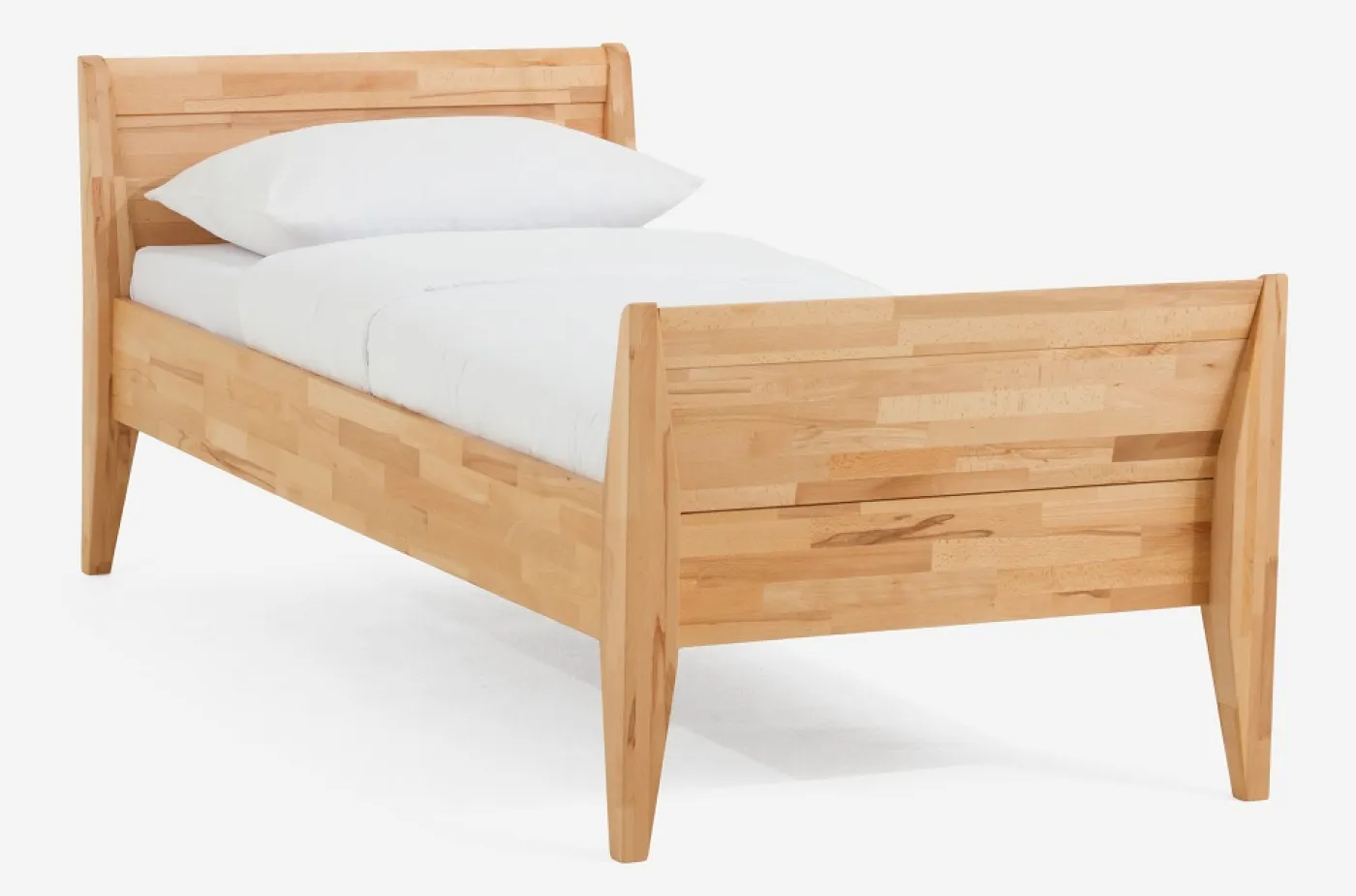 Holzbett massiv Jasmine | Kernbuche geölt | 100x200 | Kopfteil 3 mit Fußteil