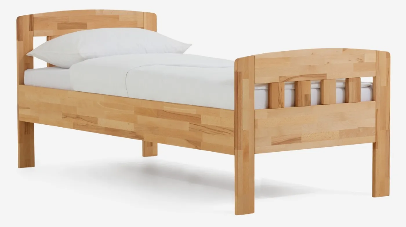 Holzbett massiv Jasmine | Kernbuche geölt | 90x190 | Kopfteil 1 mit Fußteil
