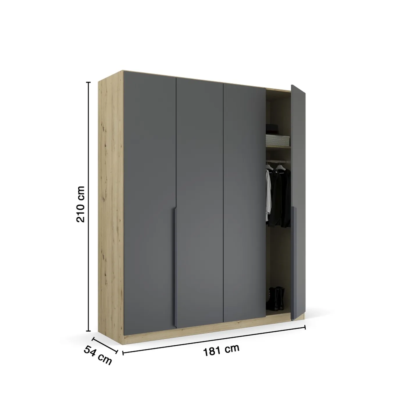 Kleiderschrank Drehtürenschrank Dark&Wood | 4-türig | grau metallic / Eiche Artisan | 181x210