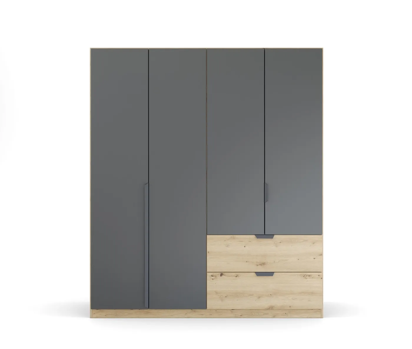 Kleiderschrank Drehtürenschrank Dark&Wood | 4-türig | mit Schubkästen | grau metallic / Eiche Artisan | 181x210