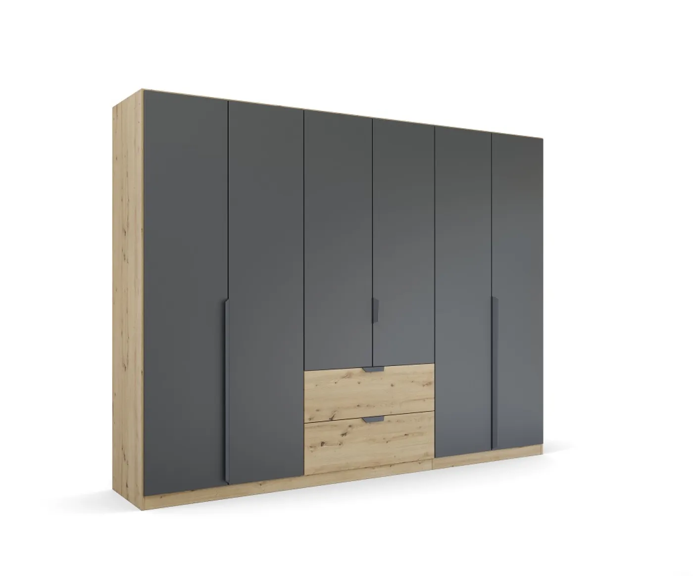 Kleiderschrank Drehtürenschrank Dark&Wood | mit Schubkästen | grau metallic / Eiche Artisan | verschiedene Größen