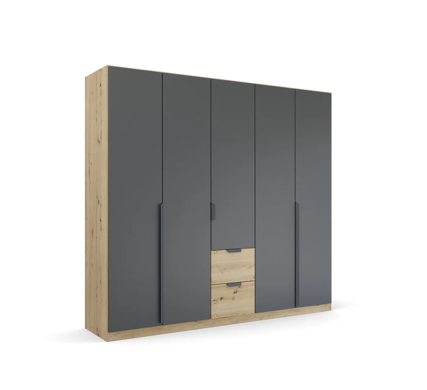 Kleiderschrank Drehtürenschrank Dark&Wood | mit Schubkästen | grau metallic / Eiche Artisan | verschiedene Größen