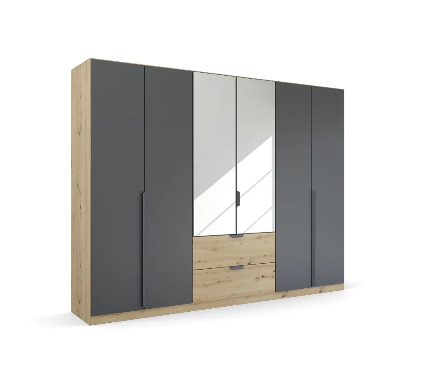 Kleiderschrank Drehtürenschrank Dark&Wood | mit Spiegel & Schubkästen | grau metallic / Eiche Artisan | verschiedene Größen