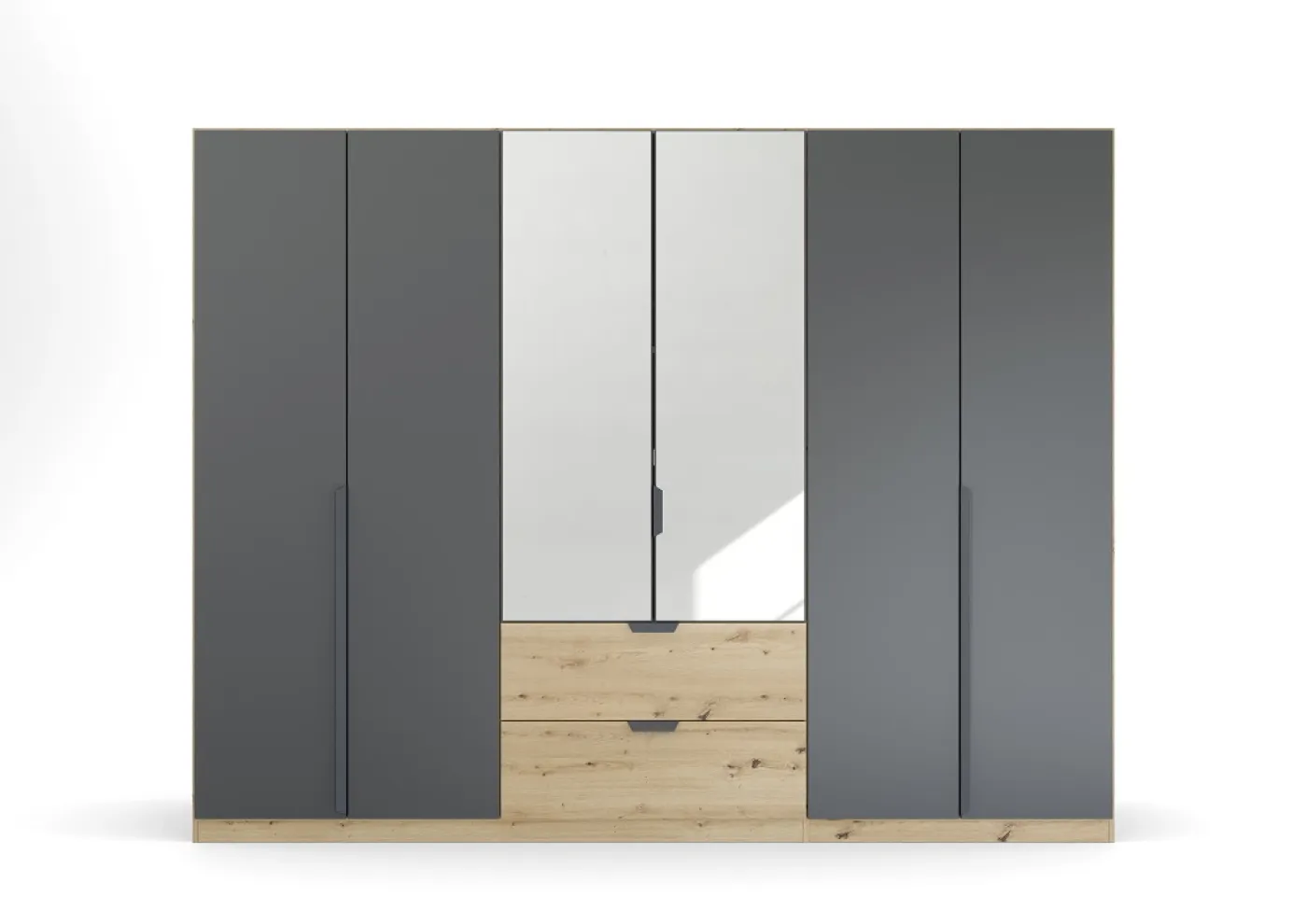 Kleiderschrank Drehtürenschrank Dark&Wood | mit Spiegel & Schubkästen | grau metallic / Eiche Artisan | verschiedene Größen