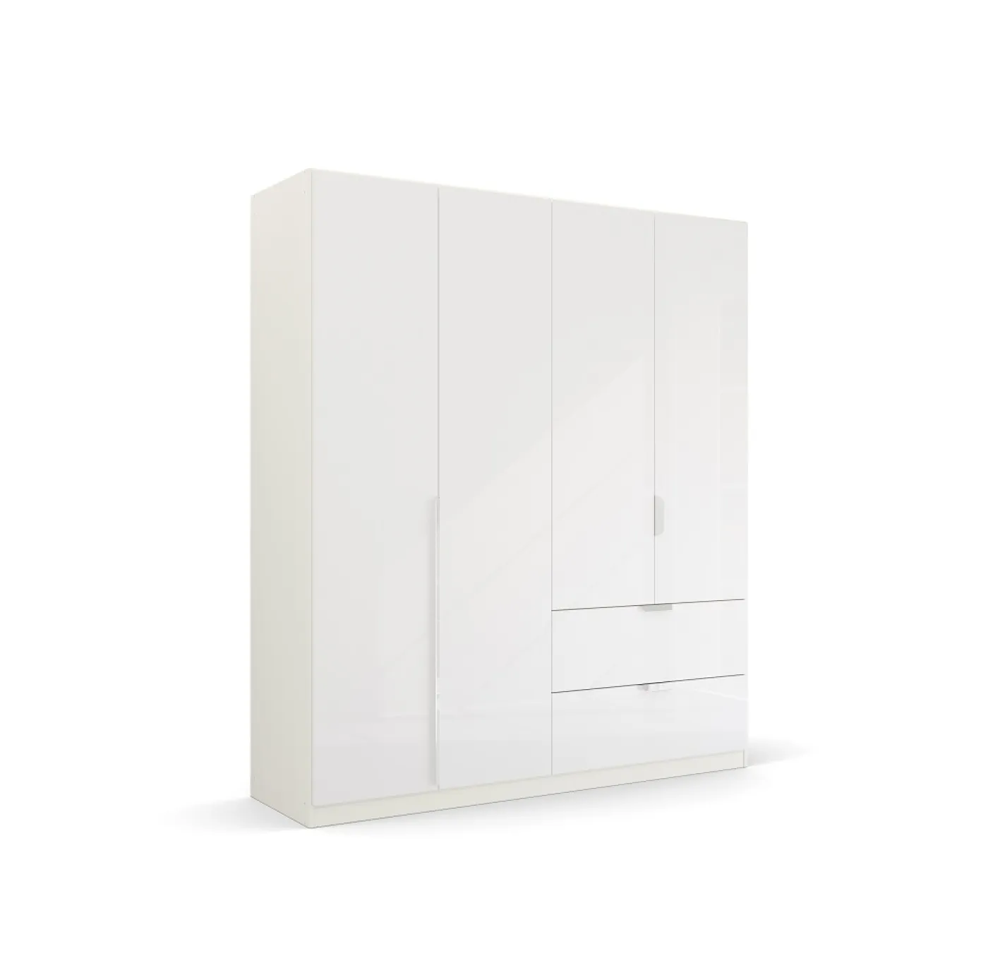 Kleiderschrank Drehtürenschrank Glamour | 4-türig | mit Schubkästen | weiß Hochglanz / alpinweiß | 181x210
