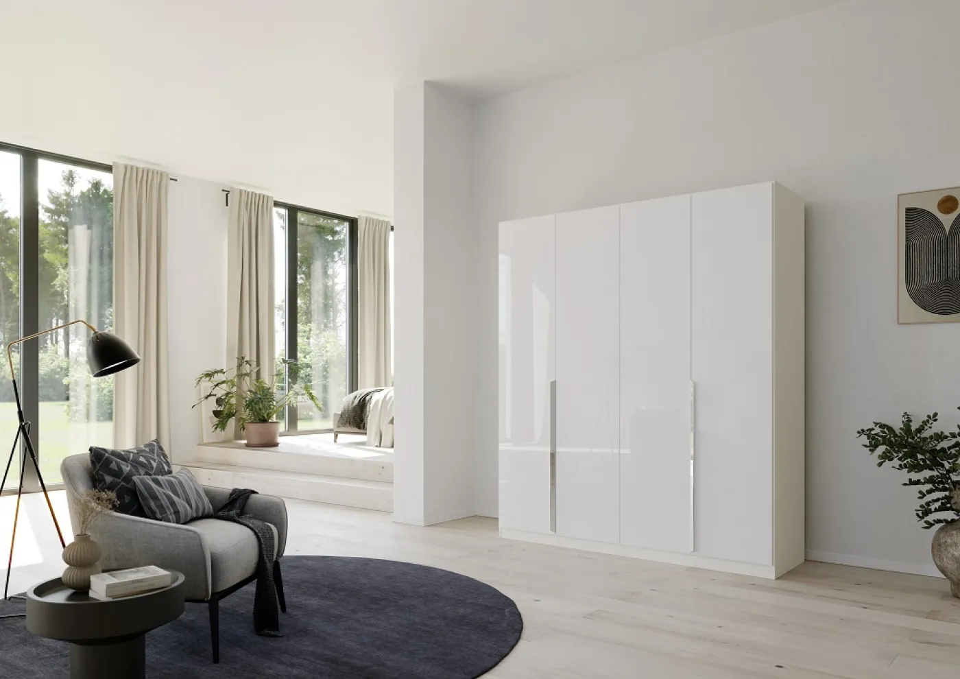 Kleiderschrank Drehtürenschrank Glamour | 4-türig | weiß Hochglanz / alpinweiß | 181x210