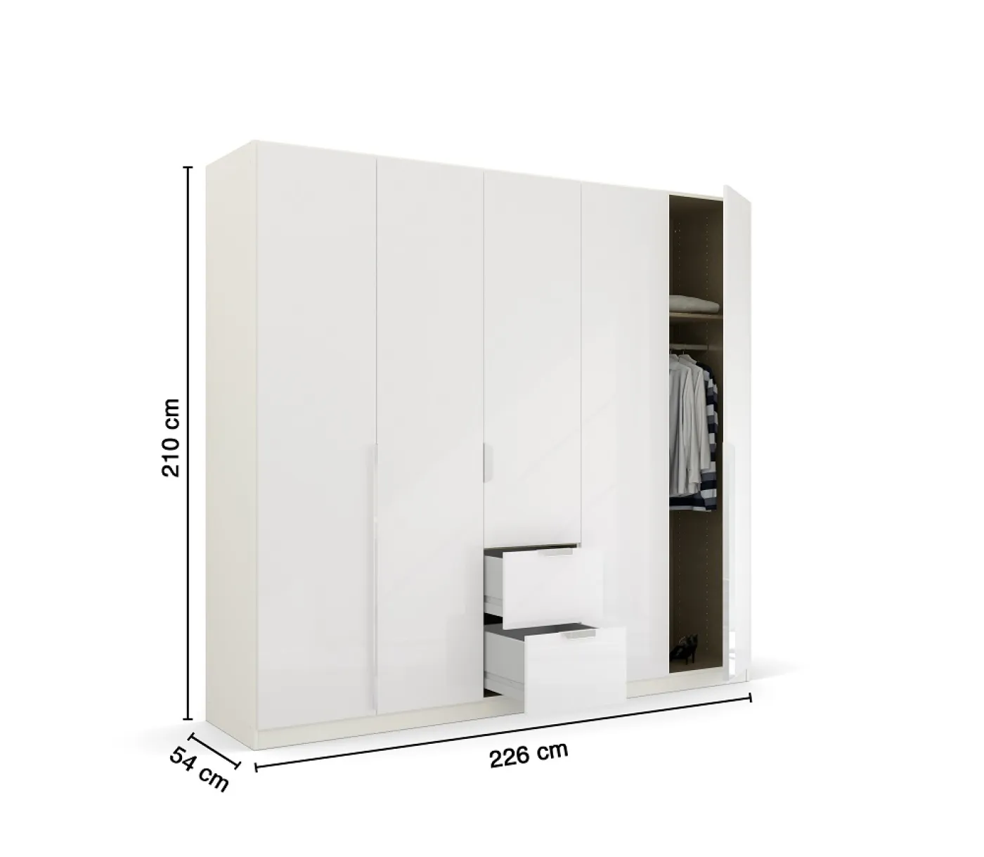 Kleiderschrank Drehtürenschrank Glamour | 5-türig | mit Schubkästen | weiß Hochglanz / alpinweiß | 226x210