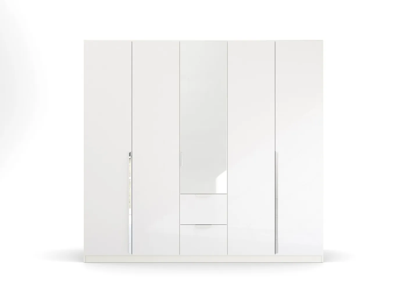 Kleiderschrank Drehtürenschrank Glamour | 5-türig | mit Spiegeltüren & Schubkästen | weiß Hochglanz / alpinweiß | 226x210