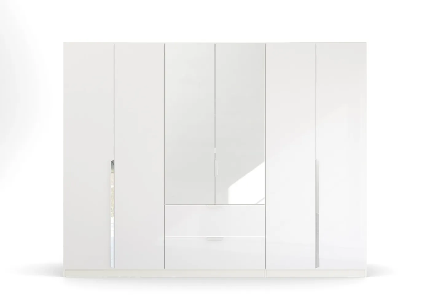 Kleiderschrank Drehtürenschrank Glamour | 6-türig | mit Spiegeltüren & Schubkästen | weiß Hochglanz / alpinweiß | 271x210