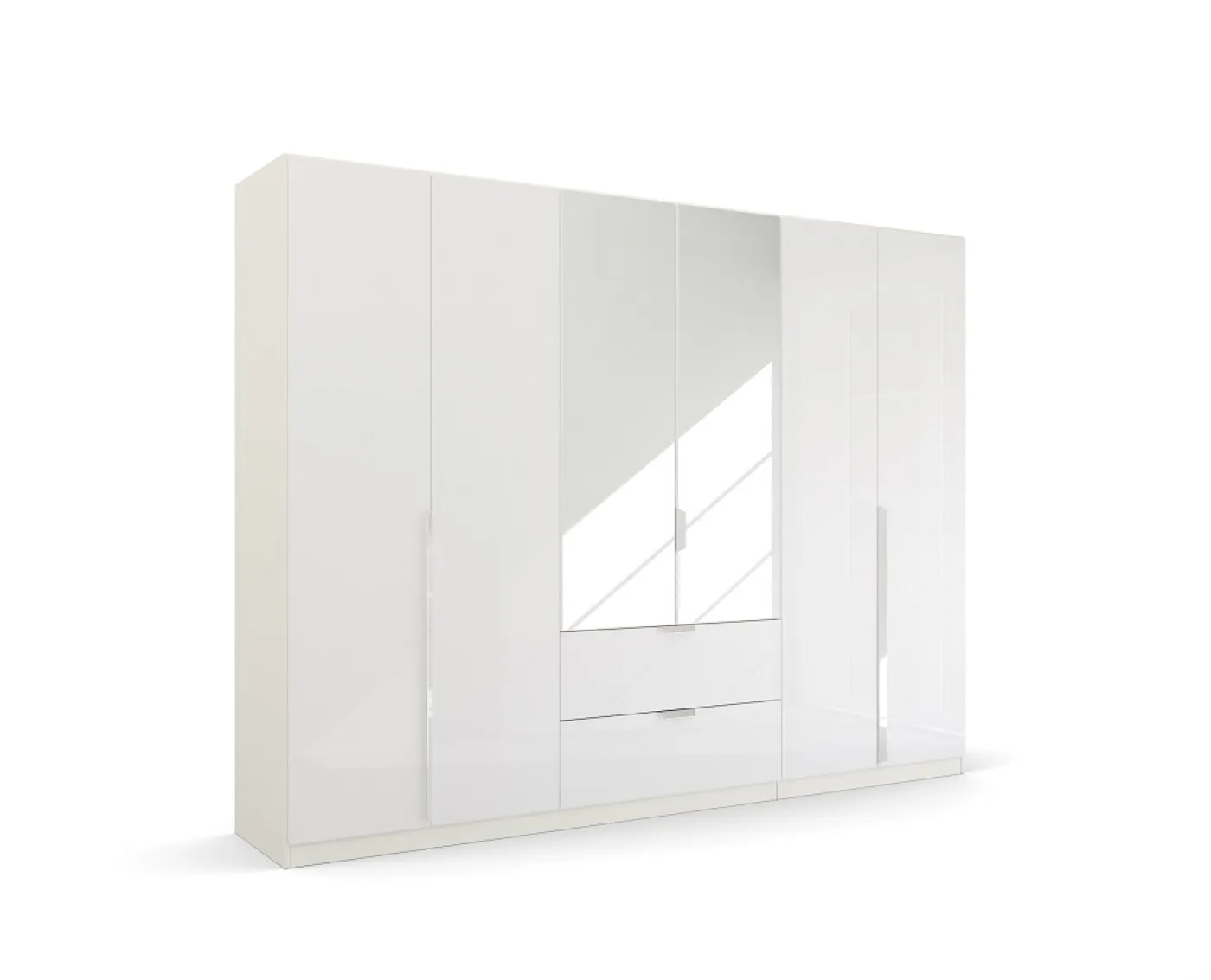 Kleiderschrank Drehtürenschrank Glamour | 6-türig | mit Spiegeltüren & Schubkästen | weiß Hochglanz / alpinweiß | 271x210