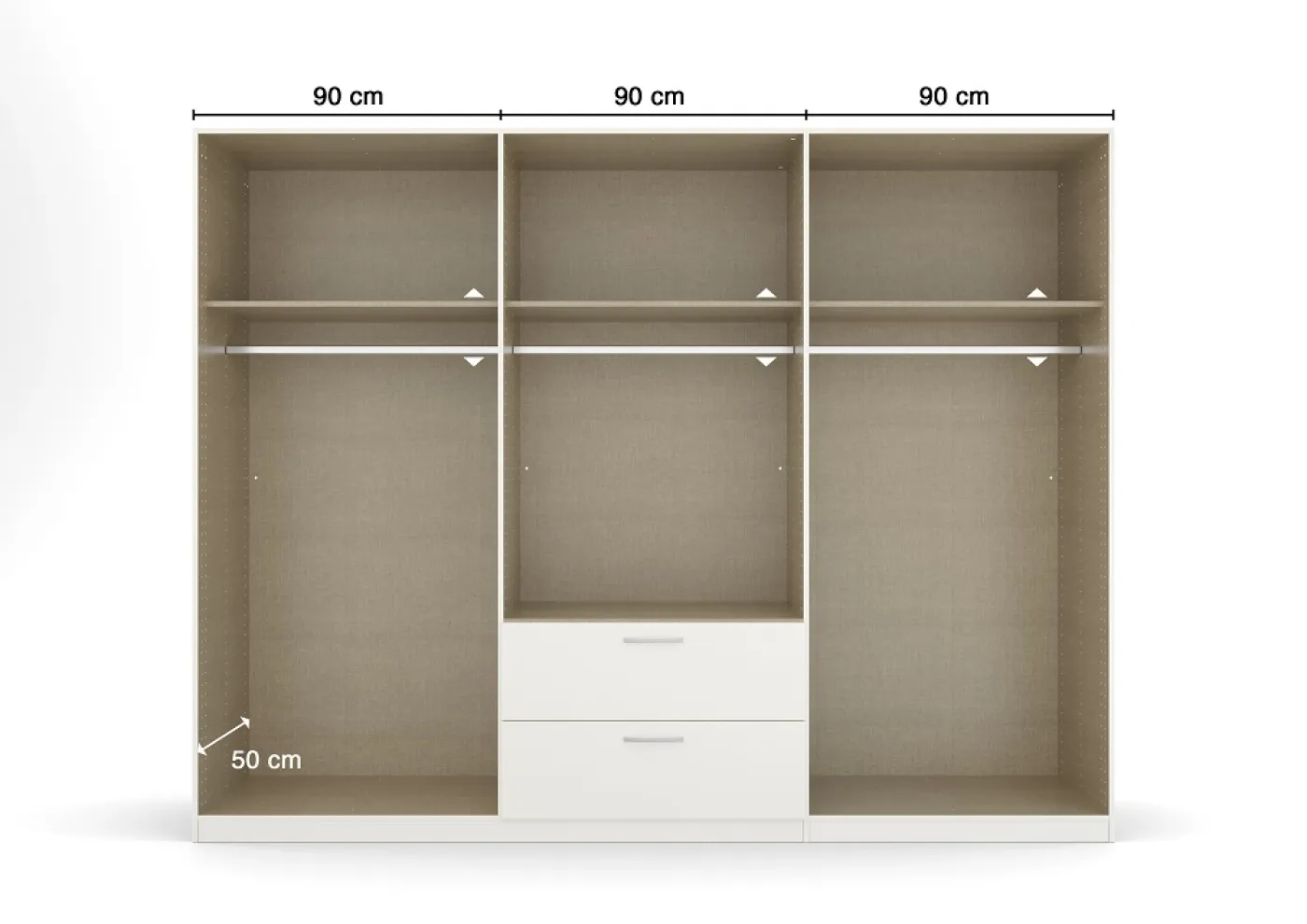 Kleiderschrank Drehtürenschrank Glamour | 6-türig | mit Spiegeltüren & Schubkästen | weiß Hochglanz / alpinweiß | 271x210