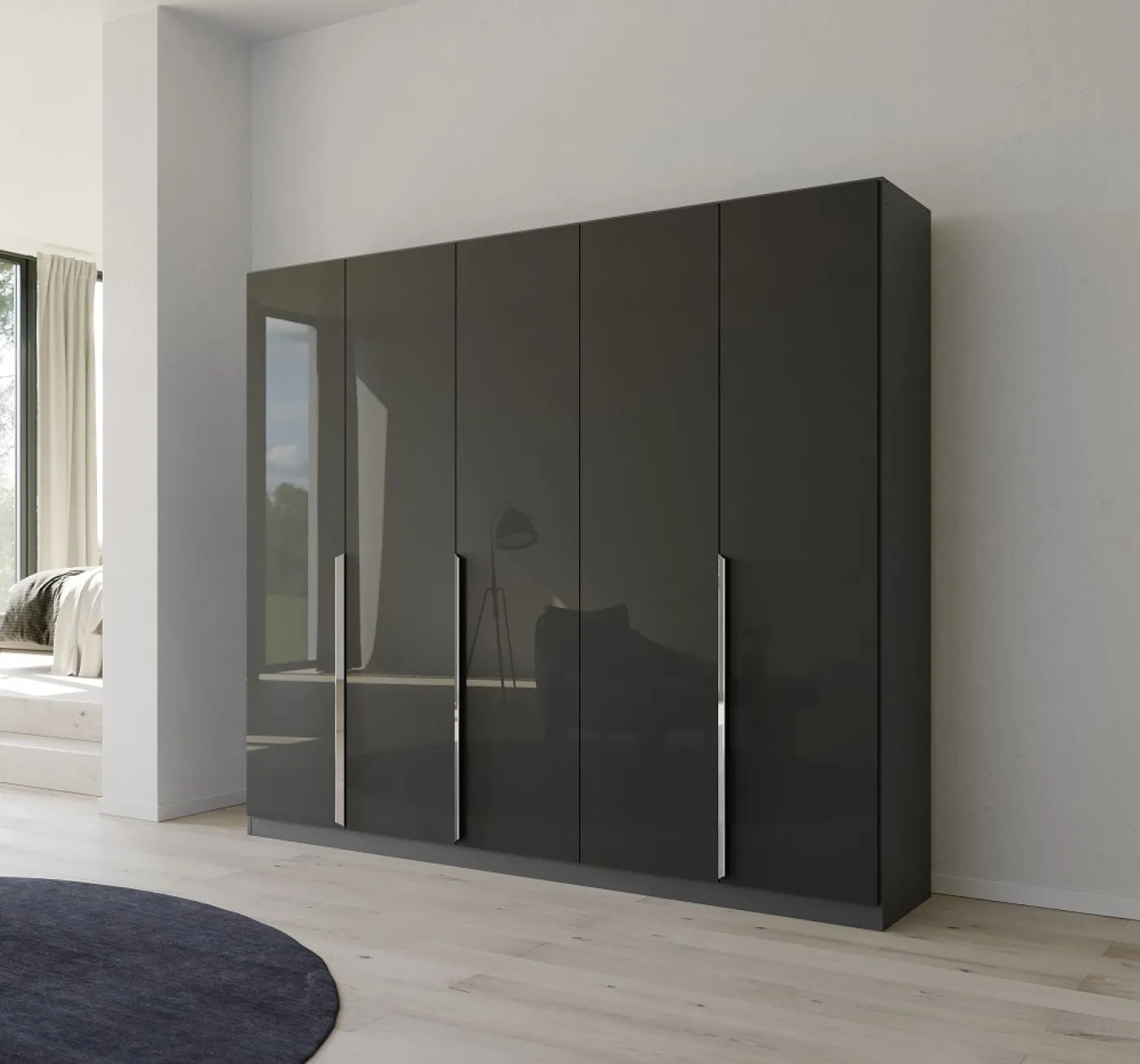 Kleiderschrank Drehtürenschrank Glamour | effektgrau Hochglanz / grau metallic | verschiedene Größen
