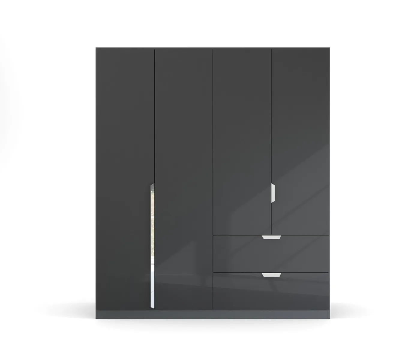 Kleiderschrank Drehtürenschrank Glamour | mit Schubkästen | effektgrau Hochglanz / grau metallic | verschiedene Größen
