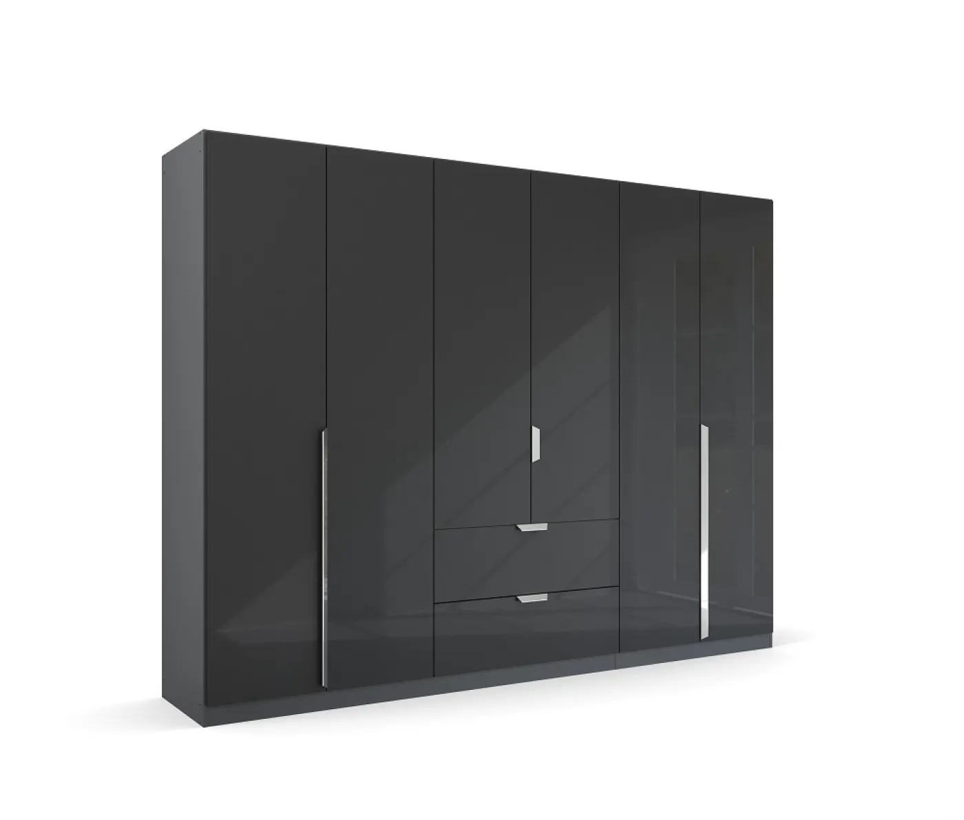 Kleiderschrank Drehtürenschrank Glamour | mit Schubkästen | effektgrau Hochglanz / grau metallic | verschiedene Größen