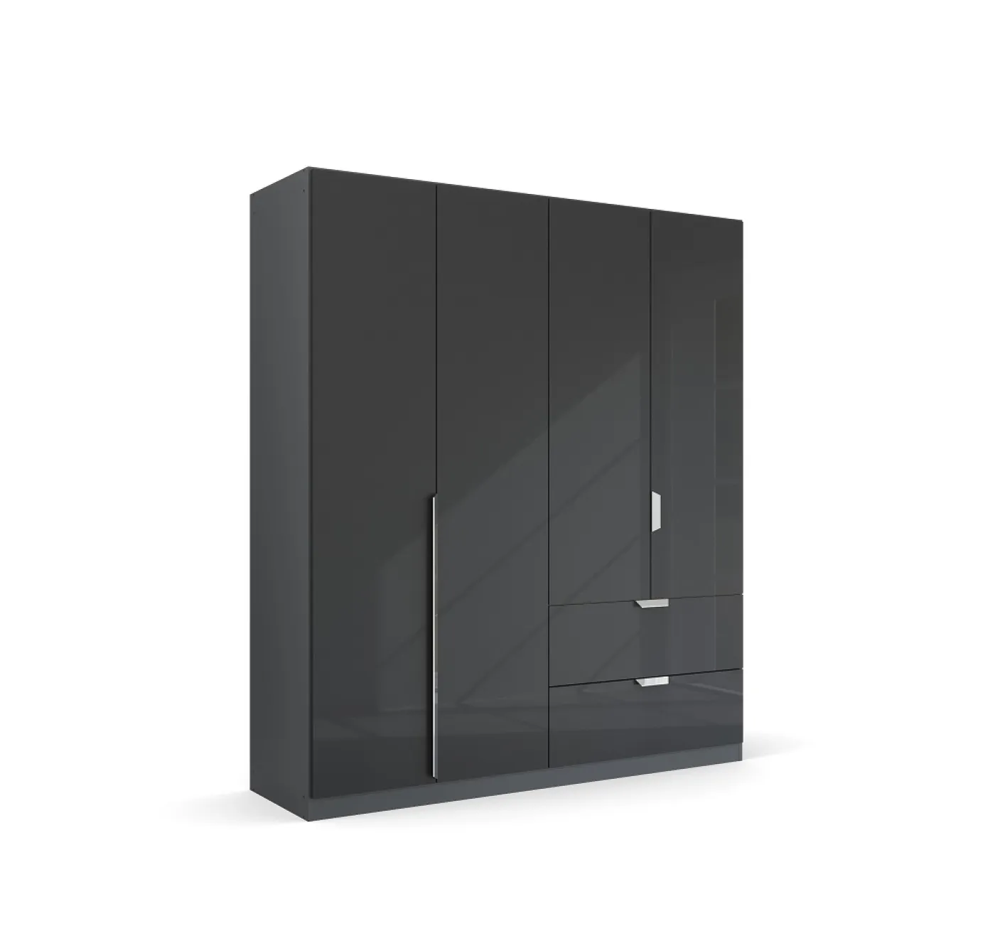 Kleiderschrank Drehtürenschrank Glamour | mit Schubkästen | effektgrau Hochglanz / grau metallic | verschiedene Größen
