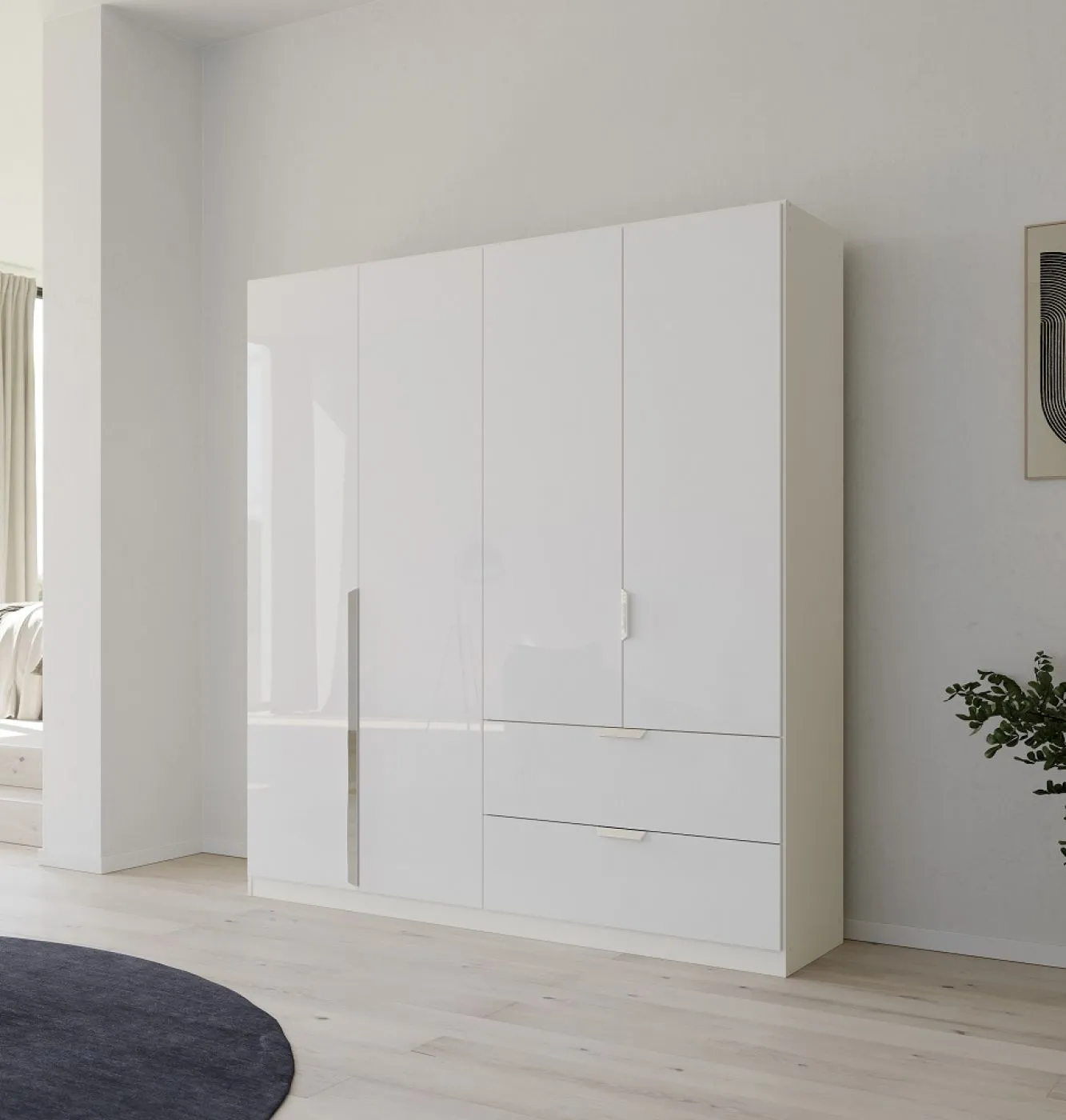 Kleiderschrank Drehtürenschrank Glamour | mit Schubkästen | weiß Hochglanz / alpinweiß | verschiedene Größen